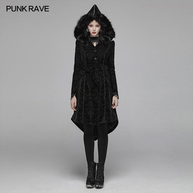 Gothic Pattern Medium Long Coat With Pointed Hat For Women