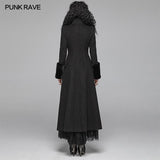 Gothic Women Gorgeous V-neck Long Coat With Detachable Imitation Wool Cuffs