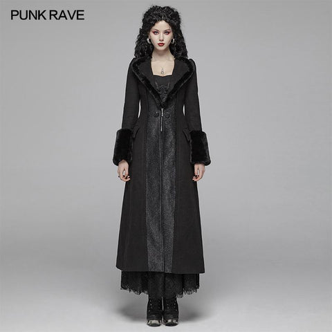 Gothic Women Gorgeous V-neck Long Coat With Detachable Imitation Wool Cuffs