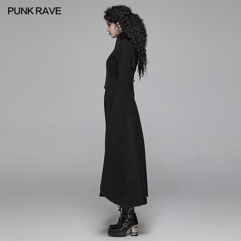 Gothic Double-sided Woolen Standing Collar Long Coat With Broken Block-style Sleeves For Women