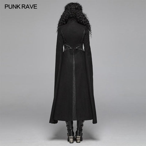 Gothic Double-sided Woolen Standing Collar Long Coat With Broken Block-style Sleeves For Women