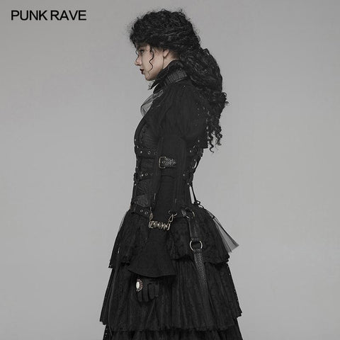 Steampunk Standing Collar Long Sleeve Cross Short Coat
