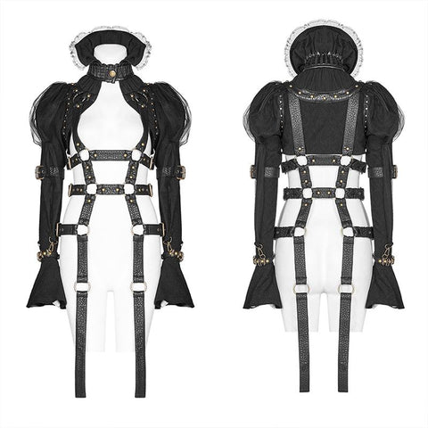 Steampunk Standing Collar Long Sleeve Cross Short Coat
