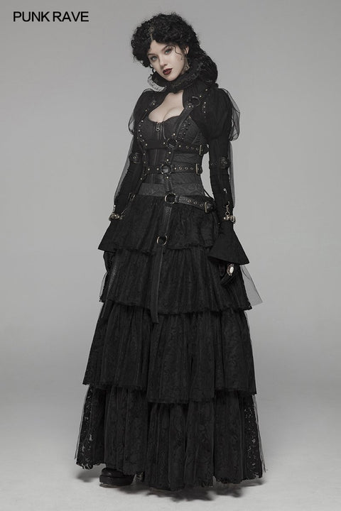 Steampunk Standing Collar Long Sleeve Cross Short Coat