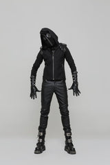 Men Hollow-out Leather Adjustable Punk Gloves