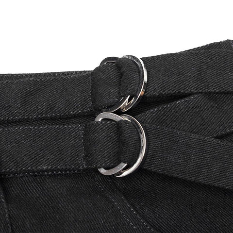 Double Belt Row Buckle Punk Fake Half Skirt