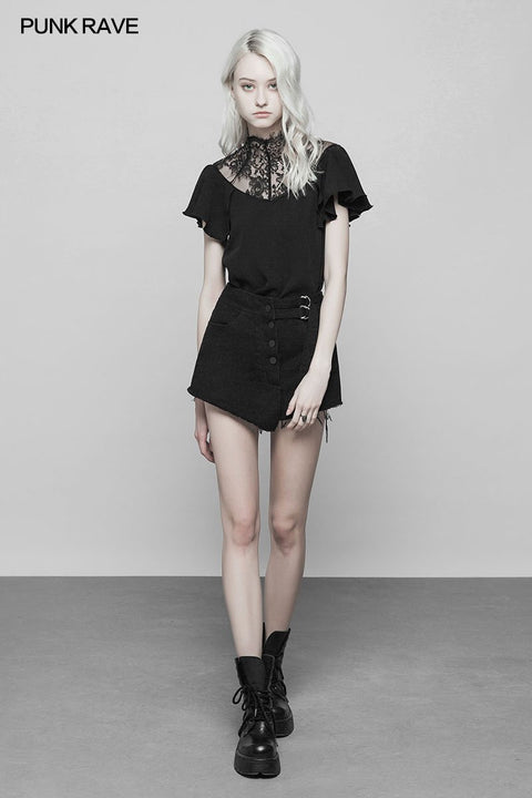 Double Belt Row Buckle Punk Fake Half Skirt