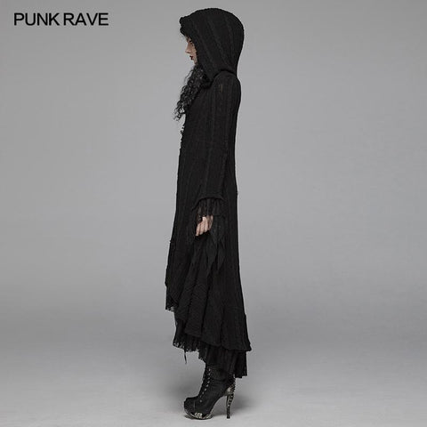 Gothic Woolen Cardigan Hooded Long Sleeve Coat - Thin