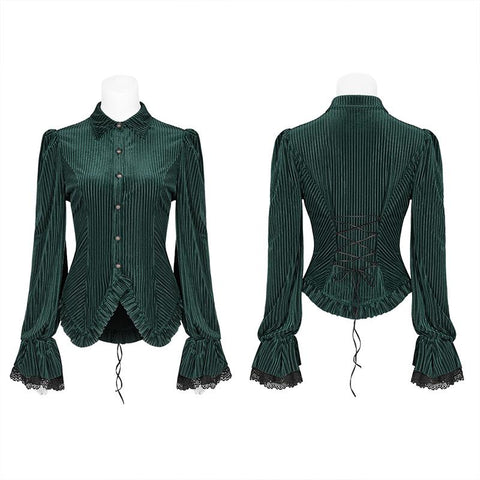 Gothic Dark-Grain Long Sleeve Velvet Shirt