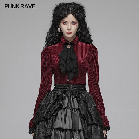 Gothic Dark-Grain Long Sleeve Velvet Shirt