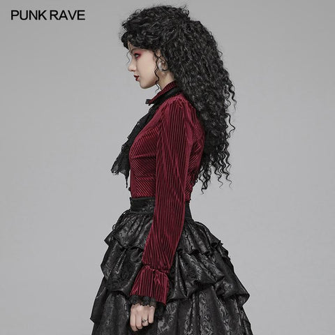 Gothic Dark-Grain Long Sleeve Velvet Shirt