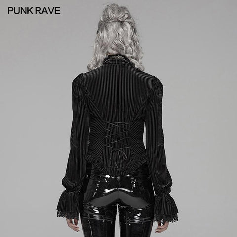 Gothic Dark-Grain Long Sleeve Velvet Shirt