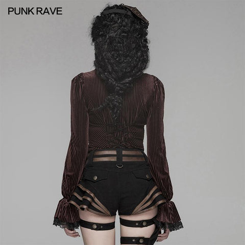 Gothic Dark-Grain Long Sleeve Velvet Shirt