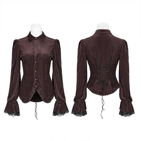 Gothic Dark-Grain Long Sleeve Velvet Shirt
