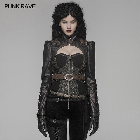 Steam Punk Long Sleeve PU Leather Short Jacket