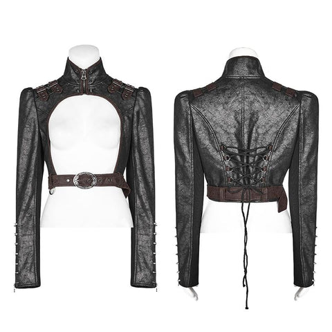 Steam Punk Long Sleeve PU Leather Short Jacket