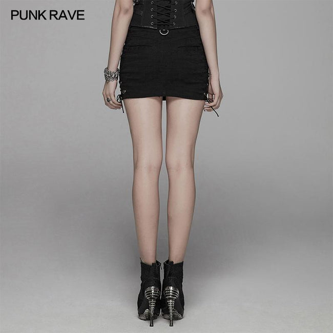 Punk Metal Mini Half Skirt With Two Sides Lace-up Design