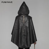 Steam Punk Leather PU Hooded Short Cloak With Lace-up Back