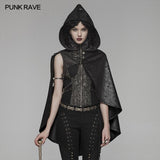 Steam Punk Leather PU Hooded Short Cloak With Lace-up Back