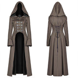 Steam Punk Hooded Striped High-low Long Coat