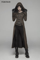 Steam Punk Hooded Striped High-low Long Coat