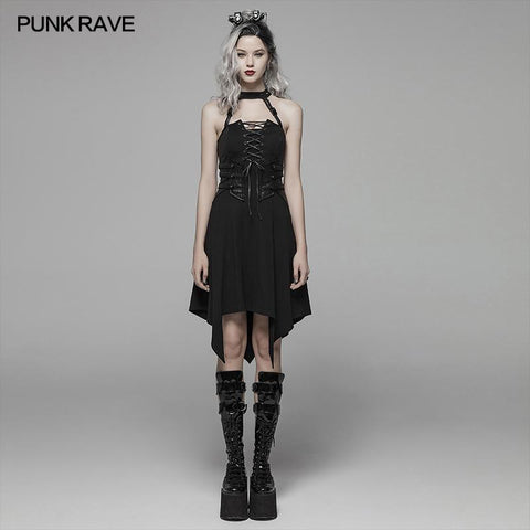 Dark Punk Halter Neck Short Dress