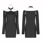 Punk Over Hip Halter Neck Long Sleeve Dress For Women