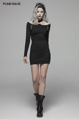 Punk Over Hip Halter Neck Long Sleeve Dress For Women