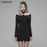 Punk Over Hip Halter Neck Long Sleeve Dress For Women