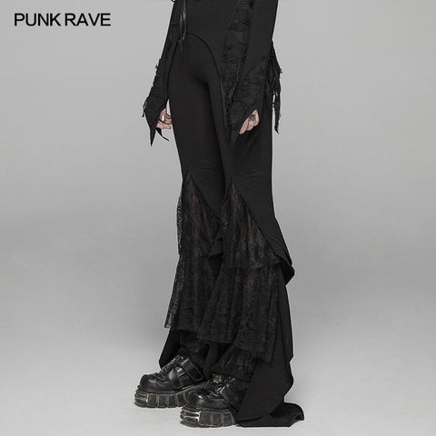 Gothic Big Pendulum Trousers Flared Stitched Lace Pants