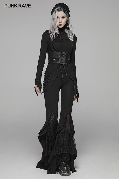 Gothic Big Pendulum Trousers Flared Stitched Lace Pants