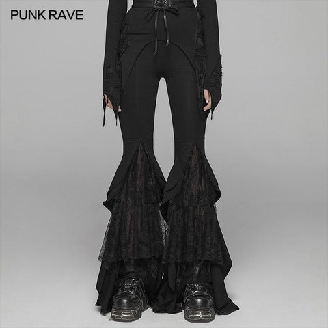 Gothic Big Pendulum Trousers Flared Stitched Lace Pants