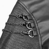 PUNK Women PU Leather Leggings Crack Velvet Tight Pants With Detachable Metal Chain