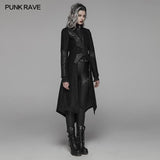 Punk Stand-up Collar Long Jacket With Lace-up Back