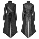 Punk Stand-up Collar Long Jacket With Lace-up Back