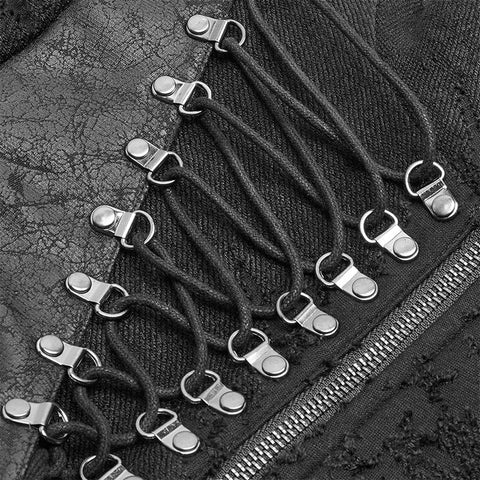 Punk Stand-up Collar Long Jacket With Lace-up Back