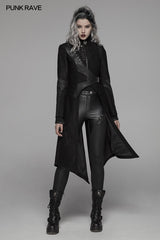 Punk Stand-up Collar Long Jacket With Lace-up Back