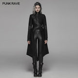 Punk Stand-up Collar Long Jacket With Lace-up Back