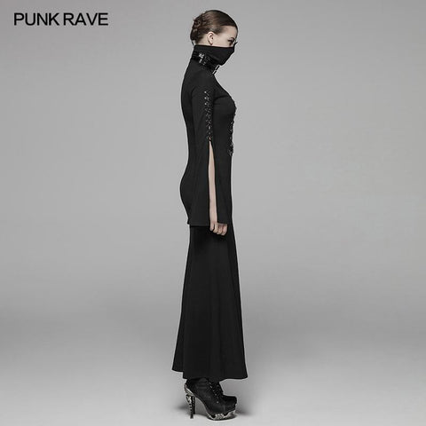 Dark Punk High Collar Cross Decoration Long Dress With A Mask