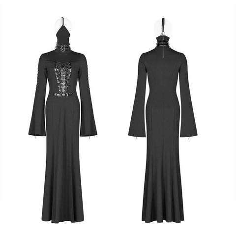 Dark Punk High Collar Cross Decoration Long Dress With A Mask