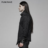 Punk Men Stand Collar Jacquard Fabric Long Sleeve Shirt With Oblique Placket Design