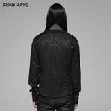 Punk Men Stand Collar Jacquard Fabric Long Sleeve Shirt With Oblique Placket Design