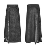Gothic Floral Suede &amp; Joint Leather Long Overskirt