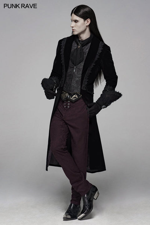 Gothic Floral Metal Swallow Black Suit Trousers