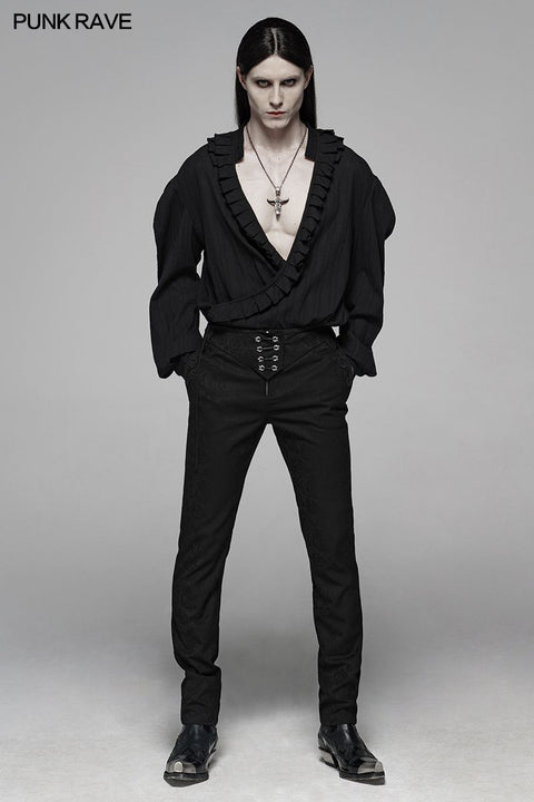 Gothic Floral Metal Swallow Black Suit Trousers