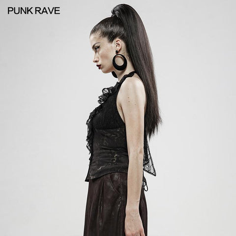 Black Gold Dark Flower Hanging Neck Lace Vest