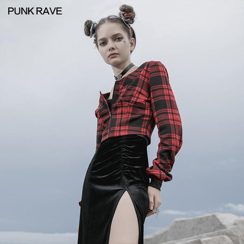 Knitted plaid short coat