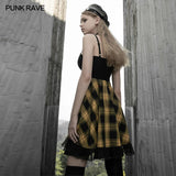 Stitched plaid braces skirt