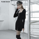 Textured velvet square collar package hip dress