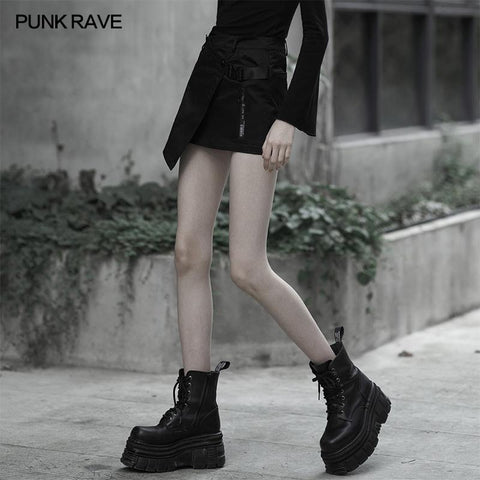 Asymmetrical tailored inclined placket zipper skirt